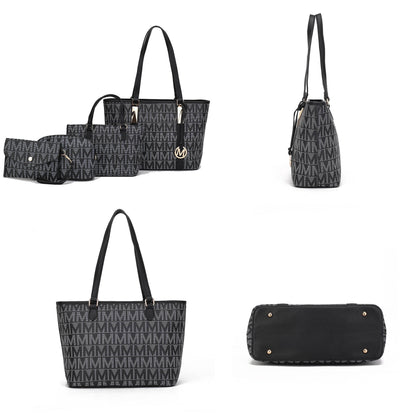 Havenly Women'S Tote Bag, Wristlet Pouch Purse, Vegan Leather Handbag 4Pcs Set by Mia K - Brown