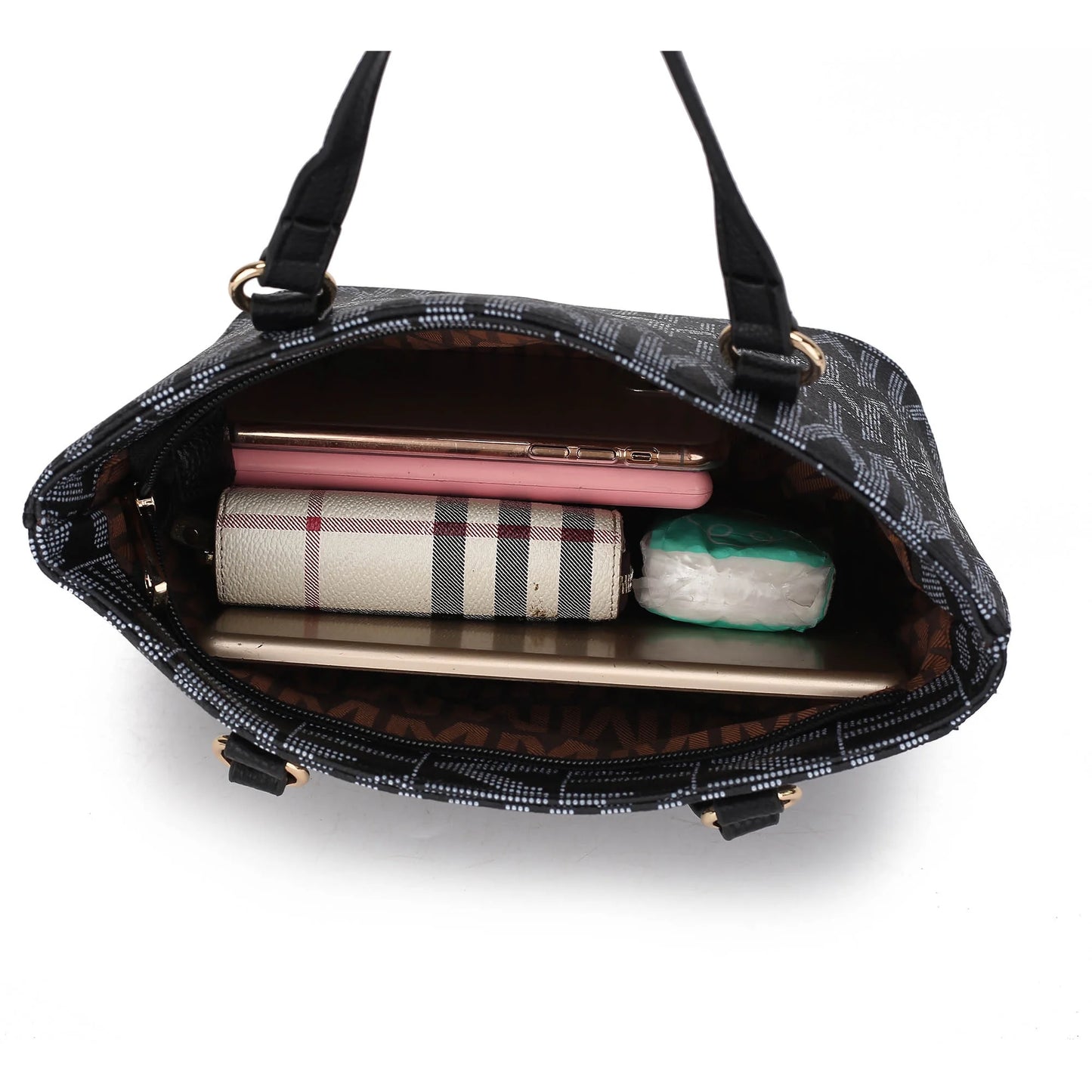 Havenly Women'S Tote Bag, Wristlet Pouch Purse, Vegan Leather Handbag 4Pcs Set by Mia K - Brown