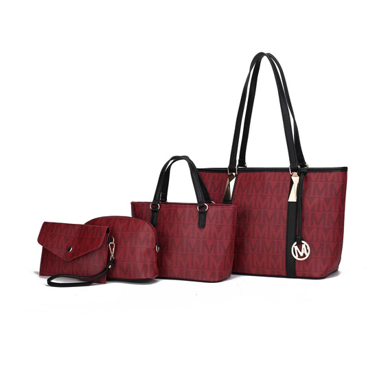 Havenly Women'S Tote Bag, Wristlet Pouch Purse, Vegan Leather Handbag 4Pcs Set by Mia K - Brown